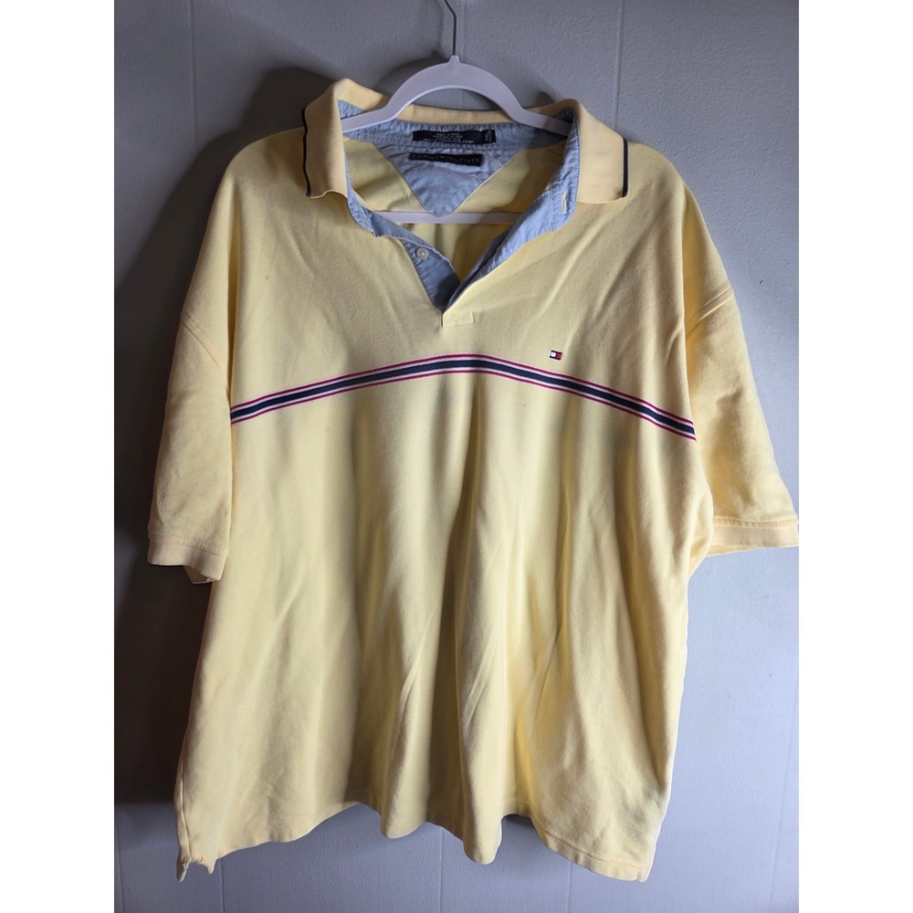 Tommy Hilfiger Mens XXL Yellow Striped‎ Pique Cotton Short Sleeve Polo Shirt